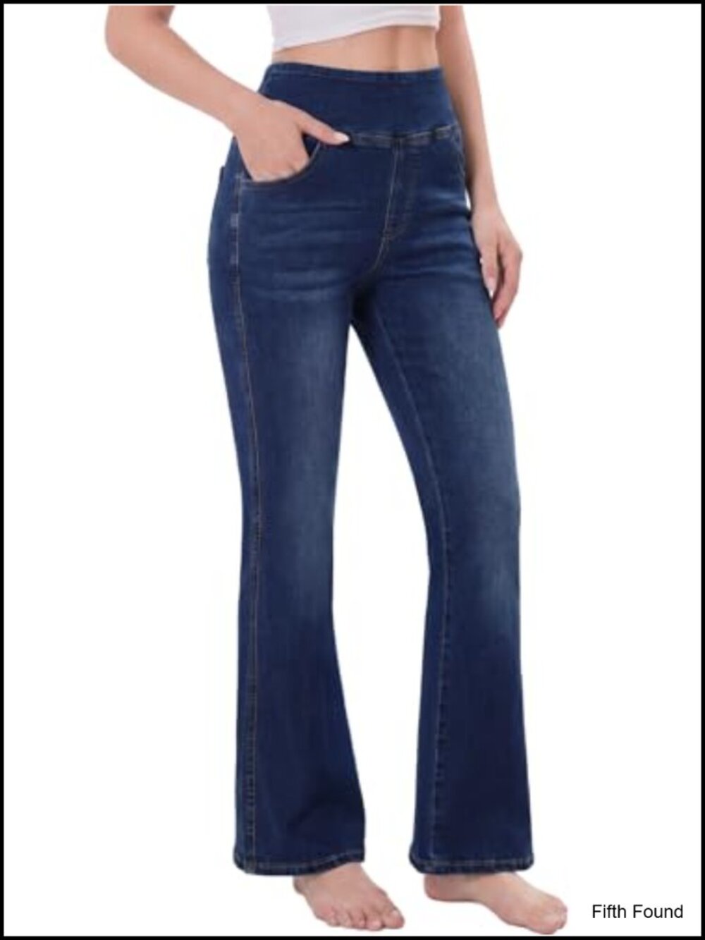 High Waisted Pull On Flare Jeans Boot Cut Stretchy Tummy Control Women
